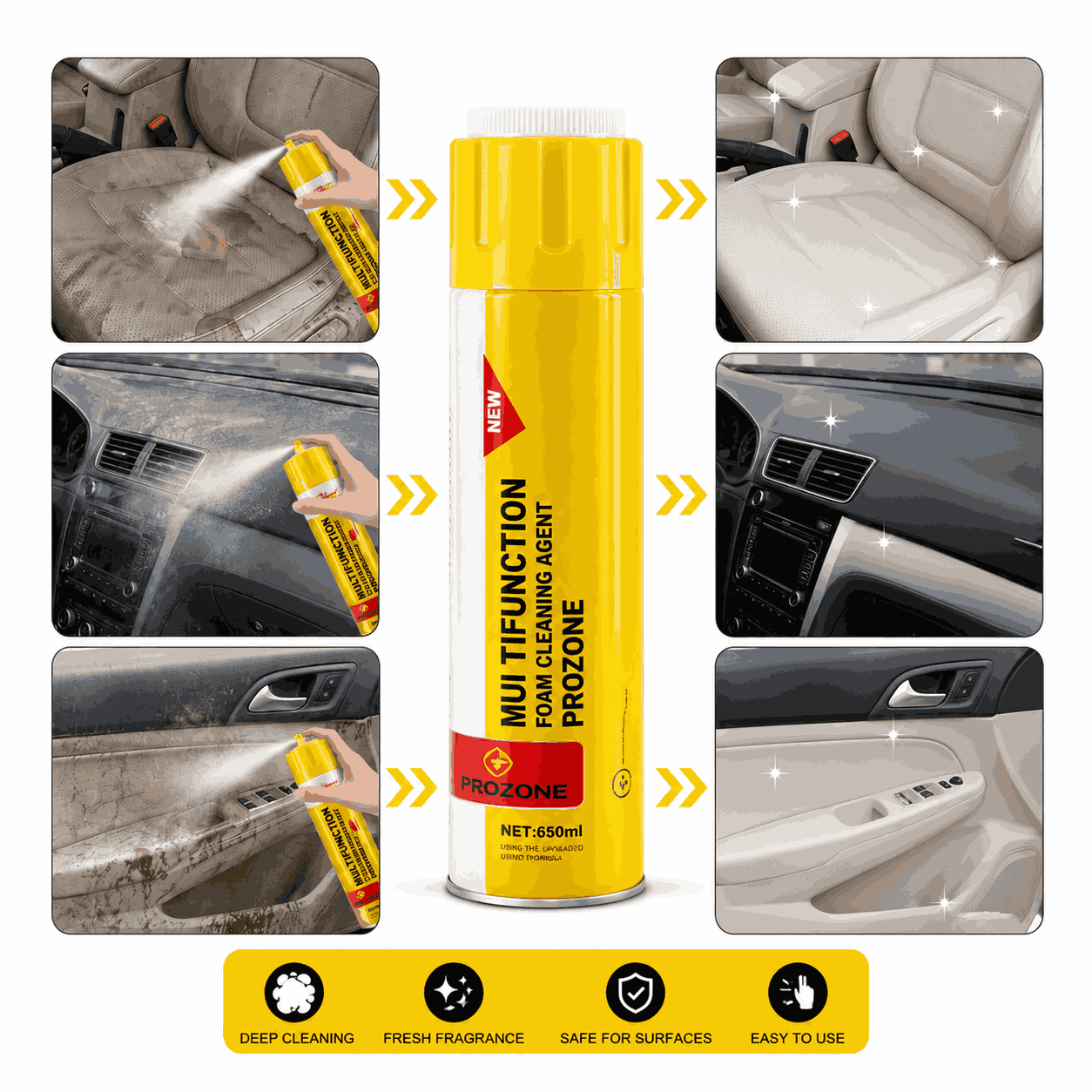Heavy duty multipurpose foam cleaner spray for car roof and seats