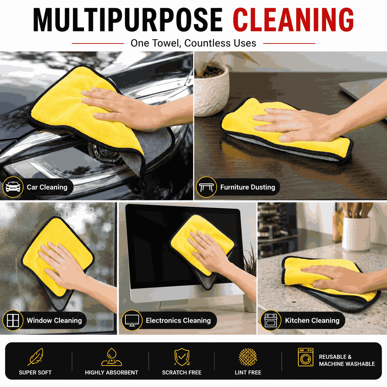Wiping car exterior paint with premium microfiber towel Wiping car exterior paint with premium microfiber towel
