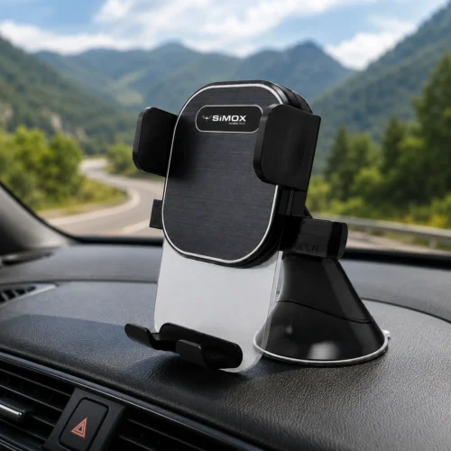 Product breakdown showing the 360-degree rotation ball joint of the premium car mobile holder.