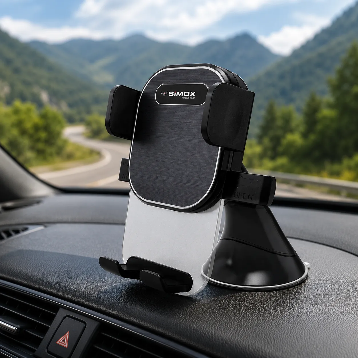 Product breakdown showing the 360-degree rotation ball joint of the premium car mobile holder.