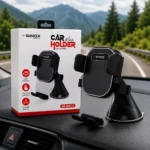 Simox premium car mobile holder displayed on a clean white background next to its retail box.